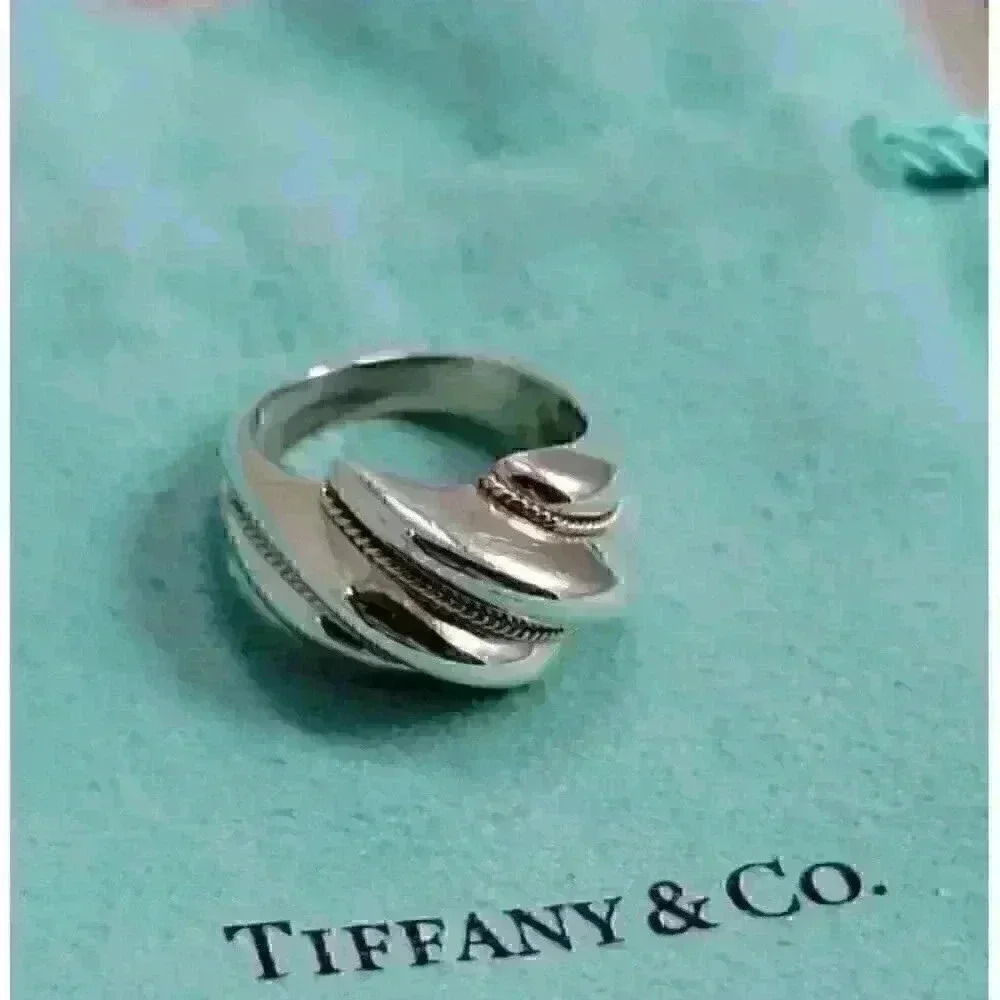 Tiffany & Co Sterling Silver 18kt Yellow Gold Shrimp Ring Size 5 - Picture 8 of 13